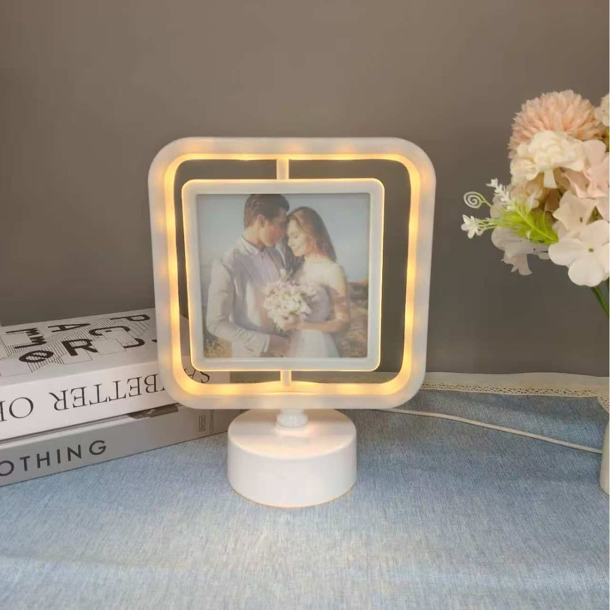 Led Photo Frame Light, Luminous Photo Frame, Ambient Light, Dimming and Color Adjustment, Touch-Sensitive Table Lamp, Photo Frame Mirror, Two-In-One Hot