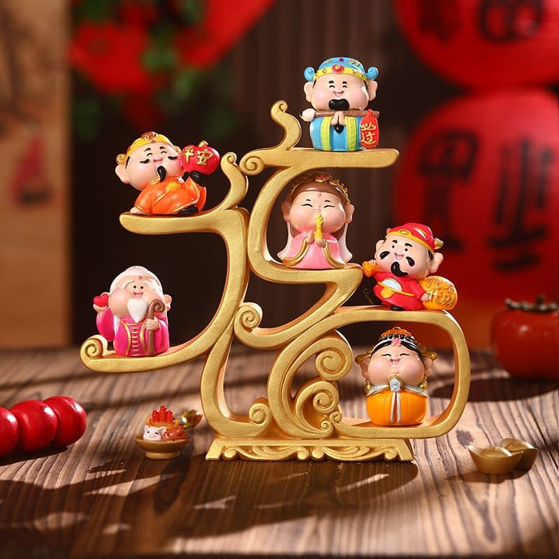 Happy Five Blessings God of Wealth Attracts Wealth Six-Way Fairy Ornaments Home Office Living Room Tv Cabinet Decorations Qiao