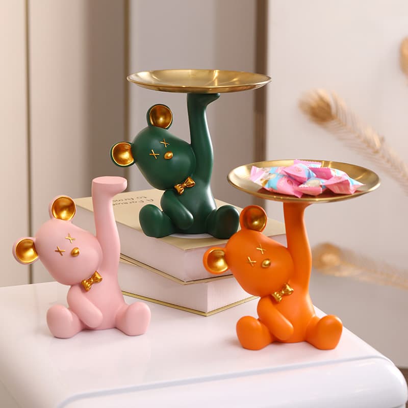Entryway Key Storage Tray Ornament, Living Room Office Desk Light Luxury Home Decor, Cute Bear Tray for Home Use